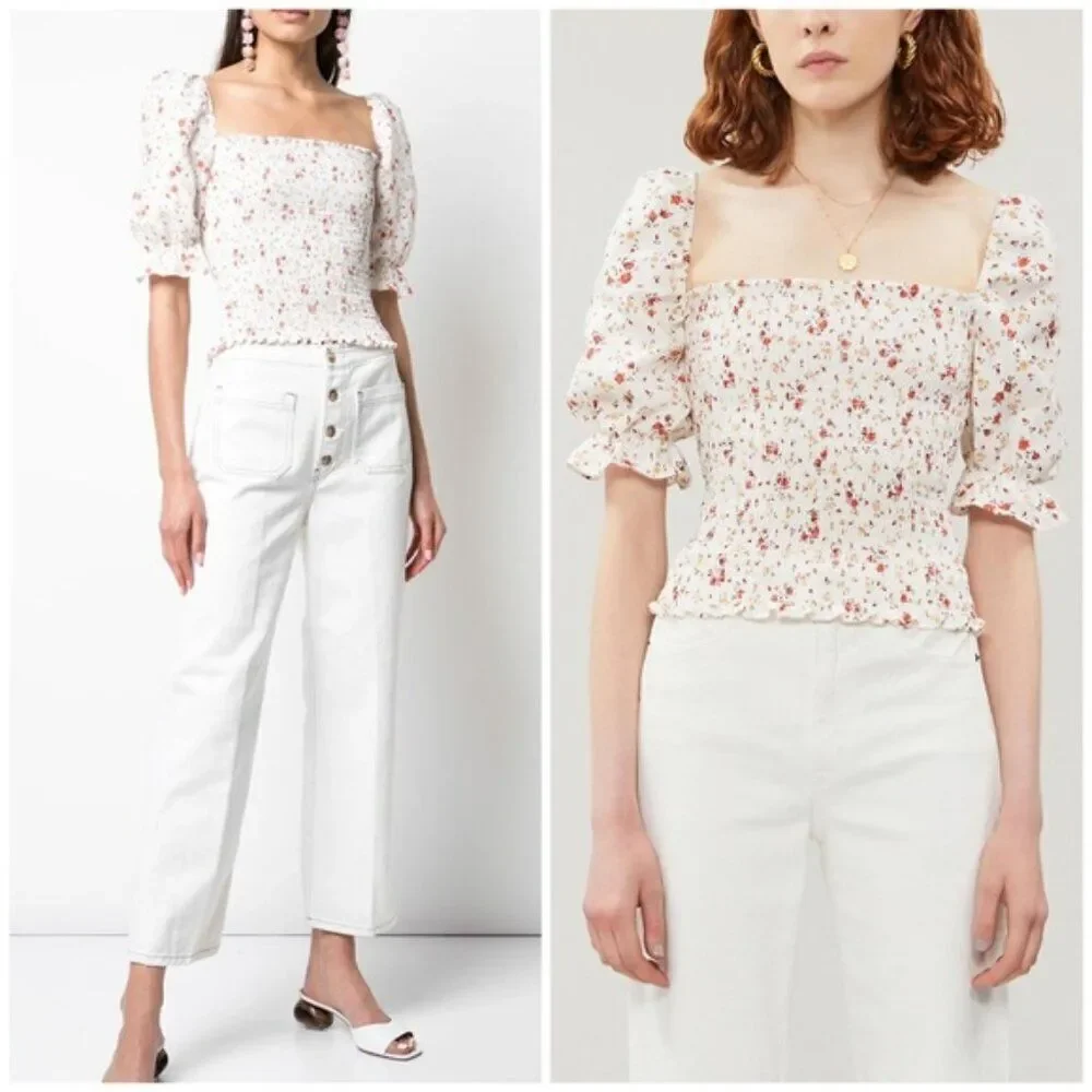 💕REFORMATION Clementine Ruched Floral Linen Top ~ Veronica Micro Floral XS NWOT